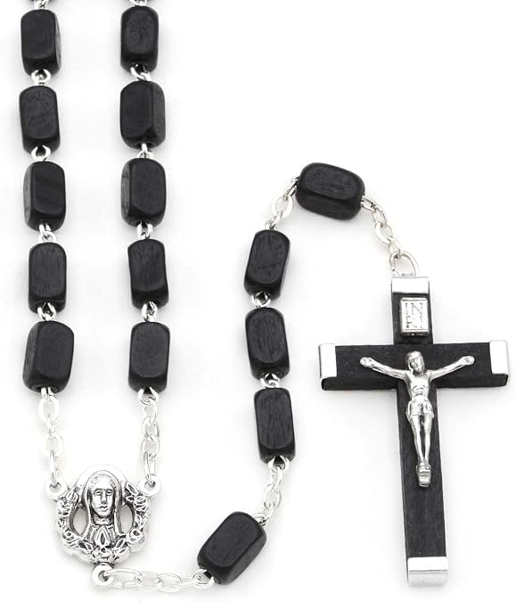 Rosary Black Rectangular Wooden Beads