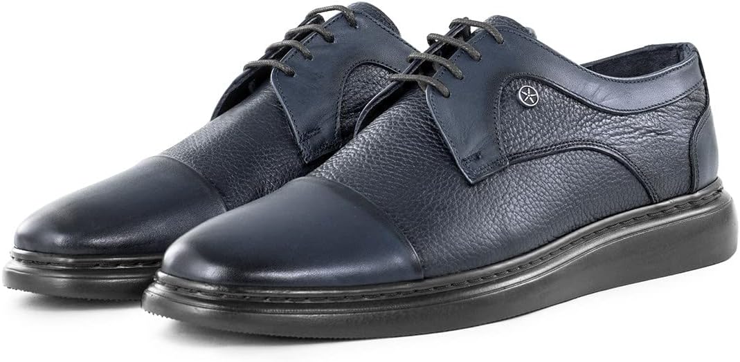 Ducavelli Stern Genuine Leather Mens Casual Classic Shoes, Derby Classic Shoes, Navy Blue 44