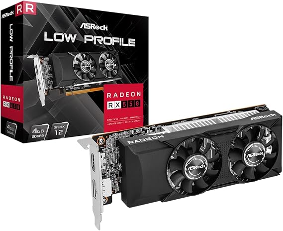 ASRock AMD Radeon RX 550 Low Profile 4GB 128 bit GDDR5 5120 x 2880 6 Gbps Dual Fan 1100 MHz Graphics Card