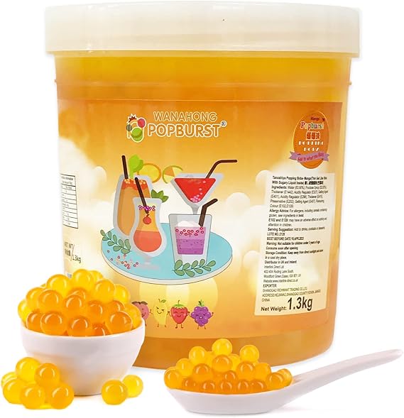 WaNaHong Popping Boba Pearl 1.3 KG Dessert Toppings, Prosecco and Cocktails (Mango)