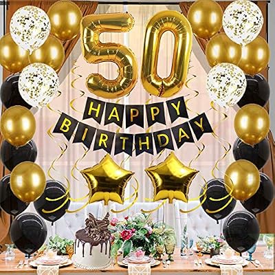 Black Gold 50th Birthday Decorations for Men,Number 50 Balloon,Happy 50th Birthday Banner,50 Year Old Birthday Decor,Happy Birthday Banner for Men Women 50th Birthday Supplies