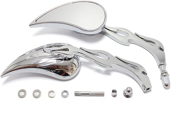 Chrome Custom Flame Tear Drop Motorcycle Mirrors for Harley Davidson Sportster Street Fatboy Softail-Pair