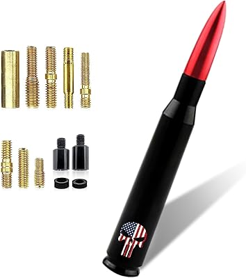 Arwrilt Car Bullet Antenna, Skull American Flag Pattern Truck Bullet Antenna, Car Truck Exterior Decoration Accessories, for GM Chevy Silverado 1500 3500 HD Avalanche GMC Sierra 1500 3500 Red