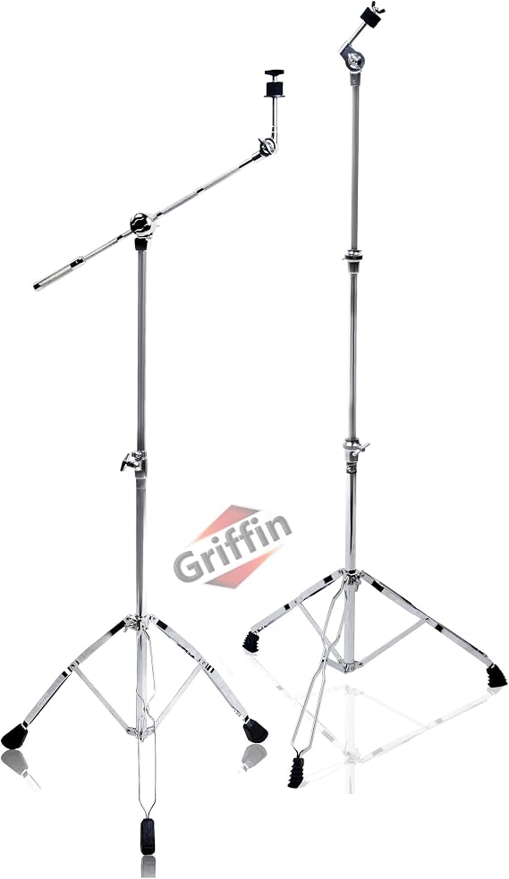 GRIFFIN Cymbal Boom & Straight Stand 2 Pack Set (Percussion TiltPro X Edition) Double Braced Drum Hardware for Crash, Ride, Splash with Counterweight Arm Kit