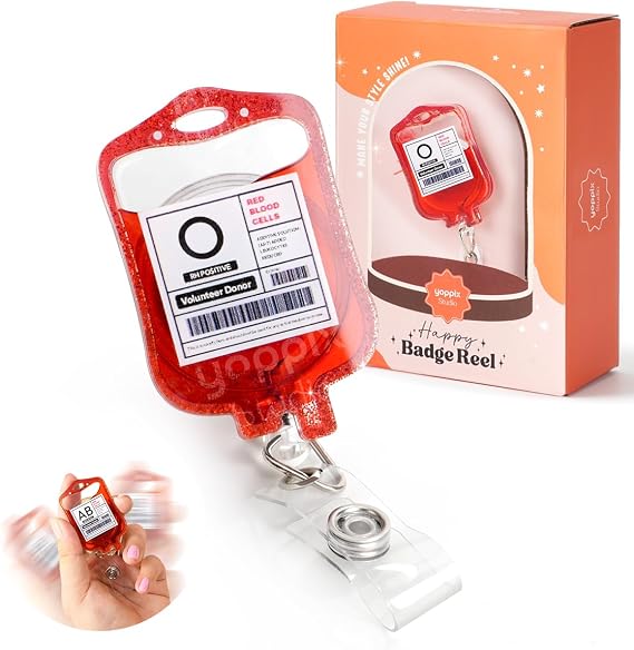 YOPPIX Liquid-Filled Blood Badge Reel, Shaker Retractable Badge Reel for Nurses, Doctors, Paramedics, Phlebotomists, Medical Workers, Office (Blood O)