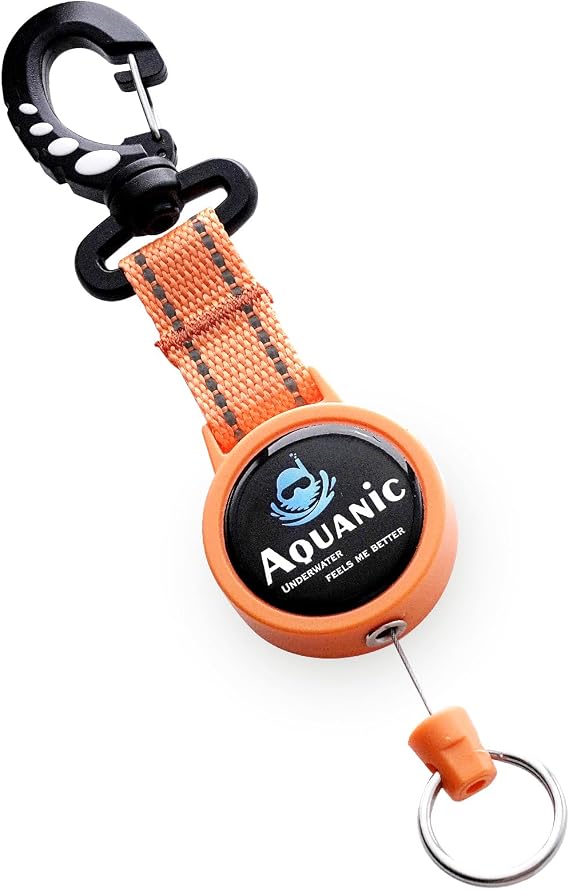 nitescuba Scuba Diving Retractable Gear Tethers, Scuba Accessories Dive Clip Lanyard with Snap Hook, Split Ring Quick-Release Extension Cord for Diving,Swimming,Flashlights,Cameras and More (Orange)