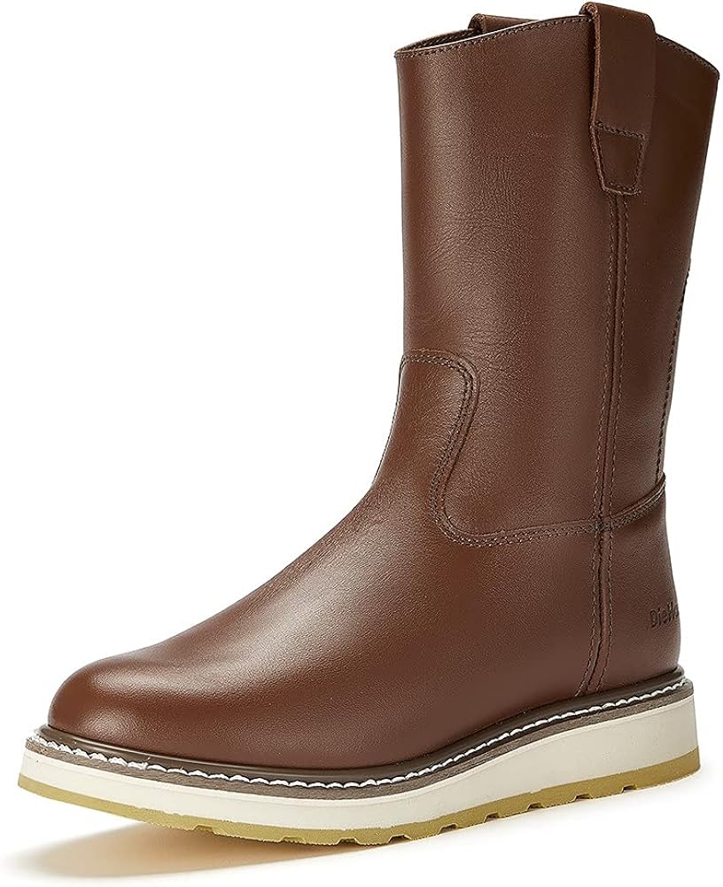 DieHard SureTrack 10" Mens Soft Toe Leather Work Boot Pull On Wellington Boots for Industrial Construction Farming 86984 Brown