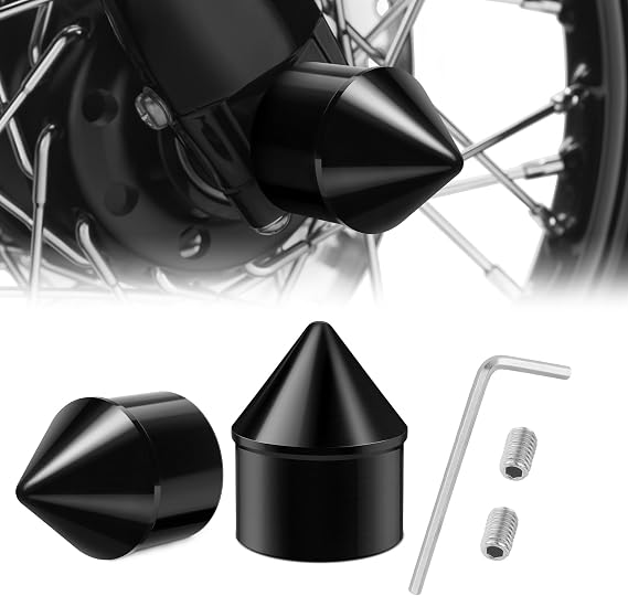 PBYMT Black Front Axle Nut Covers Caps Compatible for Harley Softail Sportster Touring Road King Street Glide 2002-2024