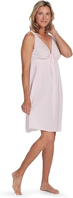 Miss Elaine Short Nylon Tricot Nightgown, Silky Fitted Vintage-Style with Keyhole V-neckline, Sleepwear & Loungewear