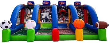 Portable Inflatable Soccer Dart & Basketball Hoop & Baseball & Football Interactive 4-in-1 Multi Sports Play Throwing Game with Blower for Outdoor Party Birthday, Graduation, Business Events
