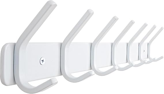 HONSKY Wall Mounted Coat Rack Heavy Duty, 7-Double Hook Metal Towel Rack, Coat Hanger for Entryway, Bathroom, Bedroom, White