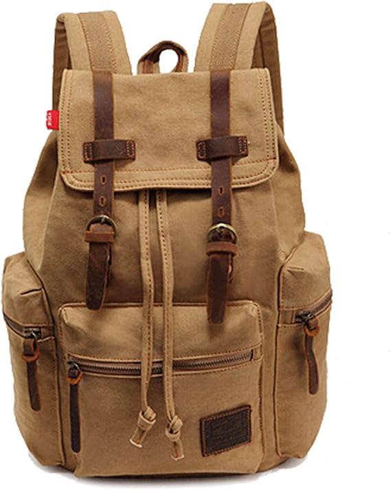 AUGUR High Capacity Canvas Vintage Backpack - for School Hiking Travel 12-15.6" Laptop Backapcks for men Casual Daypacks (Larger-khaki)