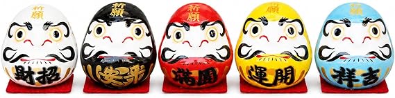 LOGOFUN 5PCS Small Daruma Figurines Ceramic Good Luck Wealth Decor