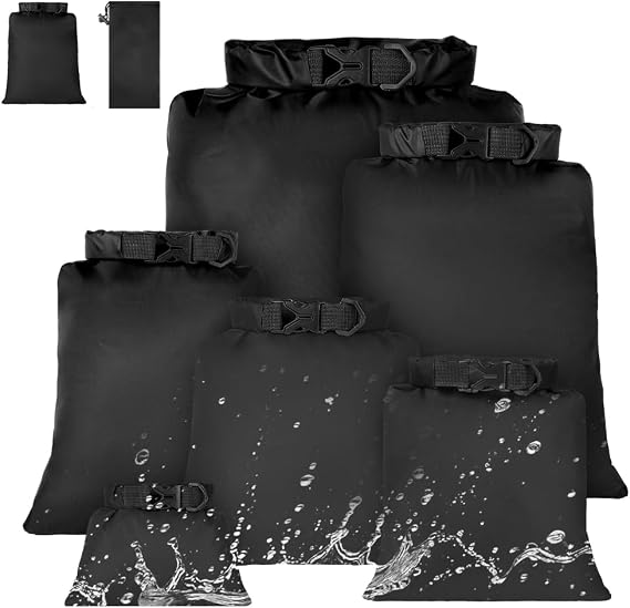 Waterproof Dry Bags 6PCS, Lightweight DryBags, Compression Sack Canoe Bag with1.5L, 2.5L, 3L 3.5L, 5L, 8L Sacks Bag for Kayaking Rafting Boating Hiking Camping Travel Backpacking Black