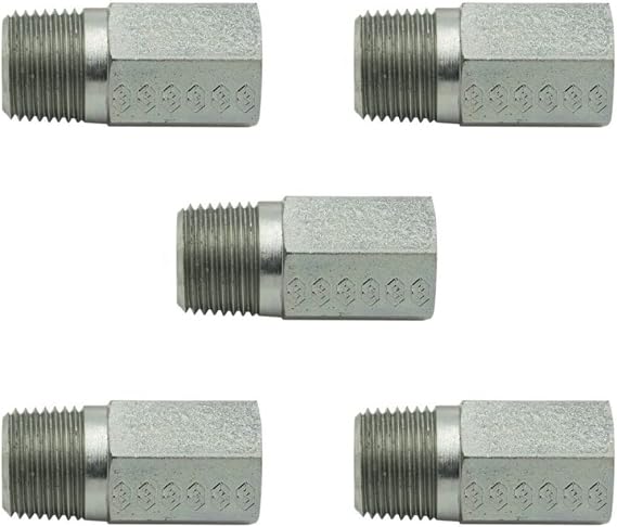 1/4" NPTF Male x 3/8" NPTF Female Hex Nipple Fitting Hydraulic Joiner/Adapter for Pipe Thread (5-PACK) | 5405-04-06