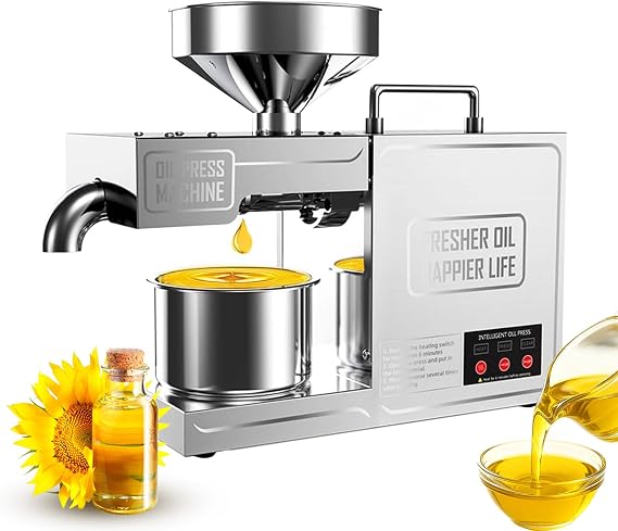 Automatic Oil Extractor,Cold Hot Press Food Grade Stainless Steel Oil Extractor,304 Stainless Steel,820W Cold Hot Press Seed, for Commercial Home Kitchen