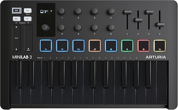 Arturia Minilab 3 Deep Black, Keyboard, Black and White