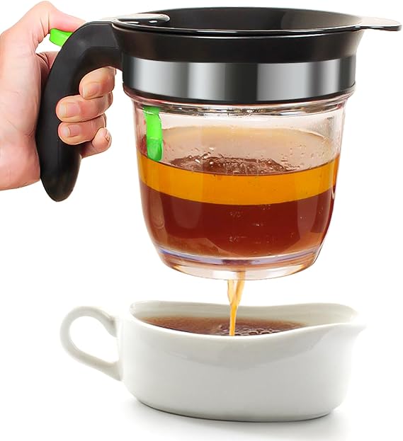 Vondior Fat Separator With Bottom Release, 4 Cup Oil Separator for Cooking | 4 Cup Gravy Separator, Kitchen Gadgets Grease Separator Packaged with a 3-in-1 Multifunctional Peeler