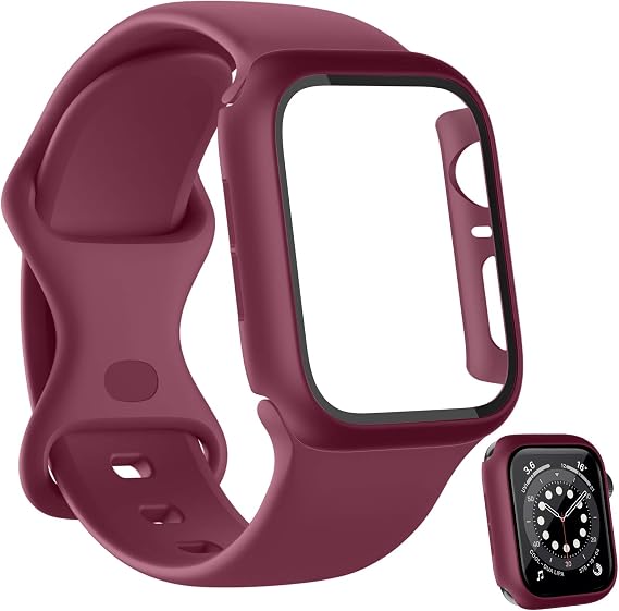 スポーツバンド + ハードPCスクリーンプロテクターケース Apple Watch 40mm対応 ソフトシリコン交換用ストラップ レディース メンズ リストバンド アクセサリー iWatch Series 6 5 4 SE用