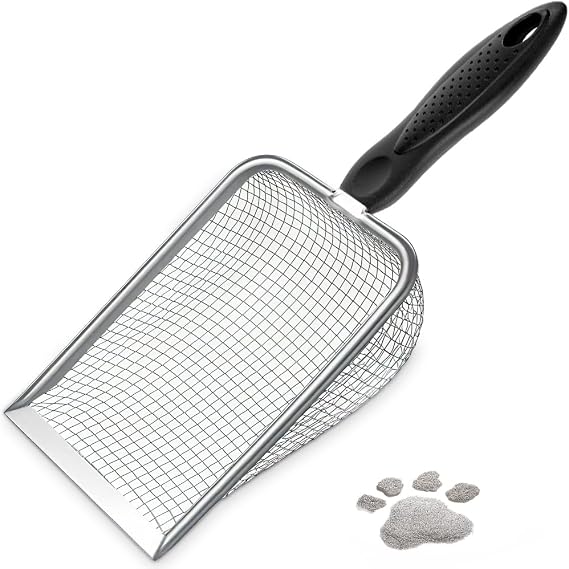 Cat Litter Scoop,Sturdy Litter Cleaner Corner Shovel,Stainless Steel Mesh Litter Shovel,Easy to Clean Reptile Terrarium Sand Waste,Beach Shovel(Black)