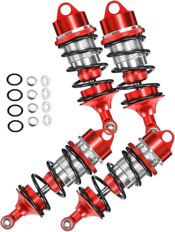 RC Shock Absorber Upgrades for 1/7 Felony 6S BLX,Infraction 6S BLX,Limitless Roller Speed Bash,4Pcs Front Rear Big Bore Damper Parts, Adjustable RC Shock Hop Ups,Replace #ARA330627,Red