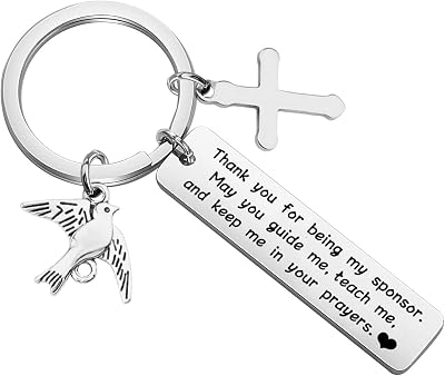 BAUNA Confirmation Sponsor Gifts Catholic Sponsor Gifts Thank You for Being My Sponsor Keychain with Cross Peace Dove Charm