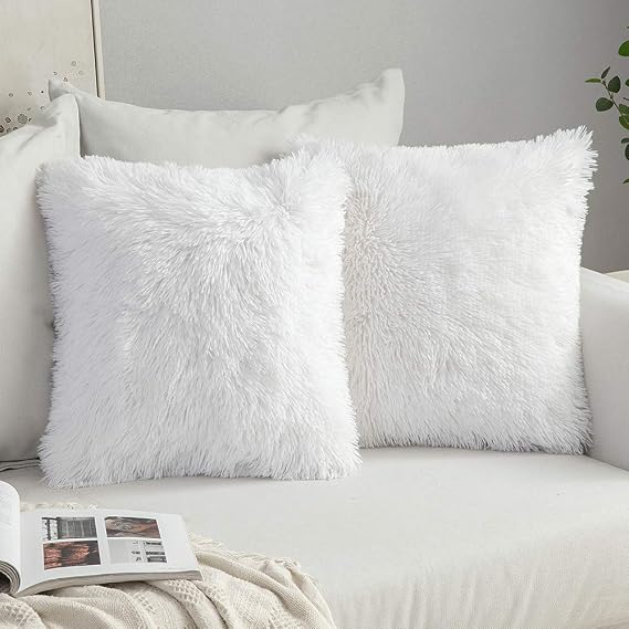 MIULEE Pack of 2 Decoration Luxury Faux Fur Throw Pillow Covers Spring Cute Deluxe Spring Decorative Plush Pillow Case Cushion Cover Shell for Sofa Bedroom Car 18x18 Inch White
