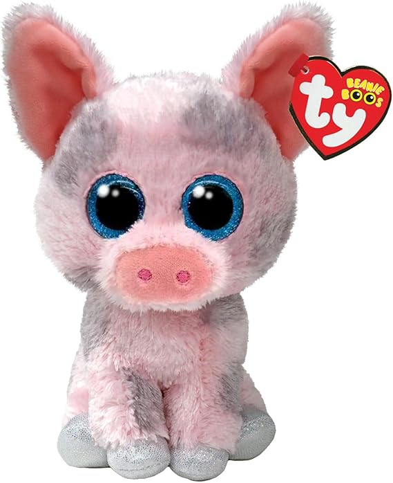 Ty Beanie Boos - Hambo The Cute Pig with Glittery Blue Eyes, The Plush with Big Sparkly Eyes - 15 cm - T37318