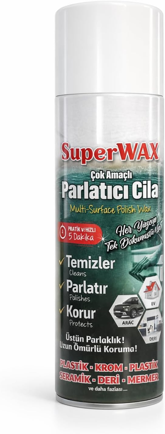 Superwax Çok Amaçlı Parlatıcı Cila Sprey 500 ml Tüm Yüzeyler İçin Koruyucu Parlaklık Mermer Deri