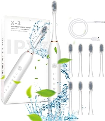 Generic Electric Toothbrushes for Adults, 8 Toothbrush Heads 6 Modes IPX7 Waterproof Rechargeable Toothbrush, 8 Hours Charge for 60 Days, White