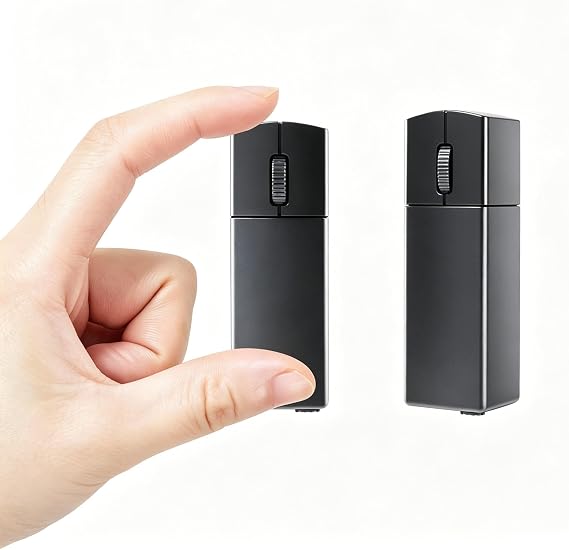 Wireless Mini Rechargeable Travel Mouse, 2.4G Ultra Slim Portable Mouse with Receiver Storage for Laptop/PC/Mac - Black