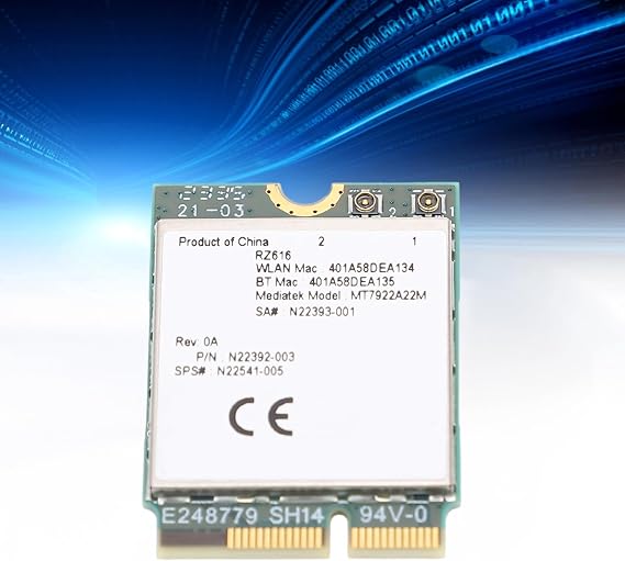 RZ616 MT7922A22M M.2 WiFi6E WL Network Card Module, 5374Mbps Bluetooth 5.2 Tri Band WiFi6E Card Adapter, for Computer, for Linux Compatible, Easy Installation
