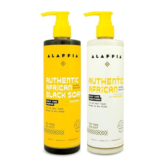 Alaffia African Black Soap Shampoo and Conditioner Set, Tea Tree & Mint Normal to Dry Scalp Care, Refreshing & Soothing, 12 Oz Ea