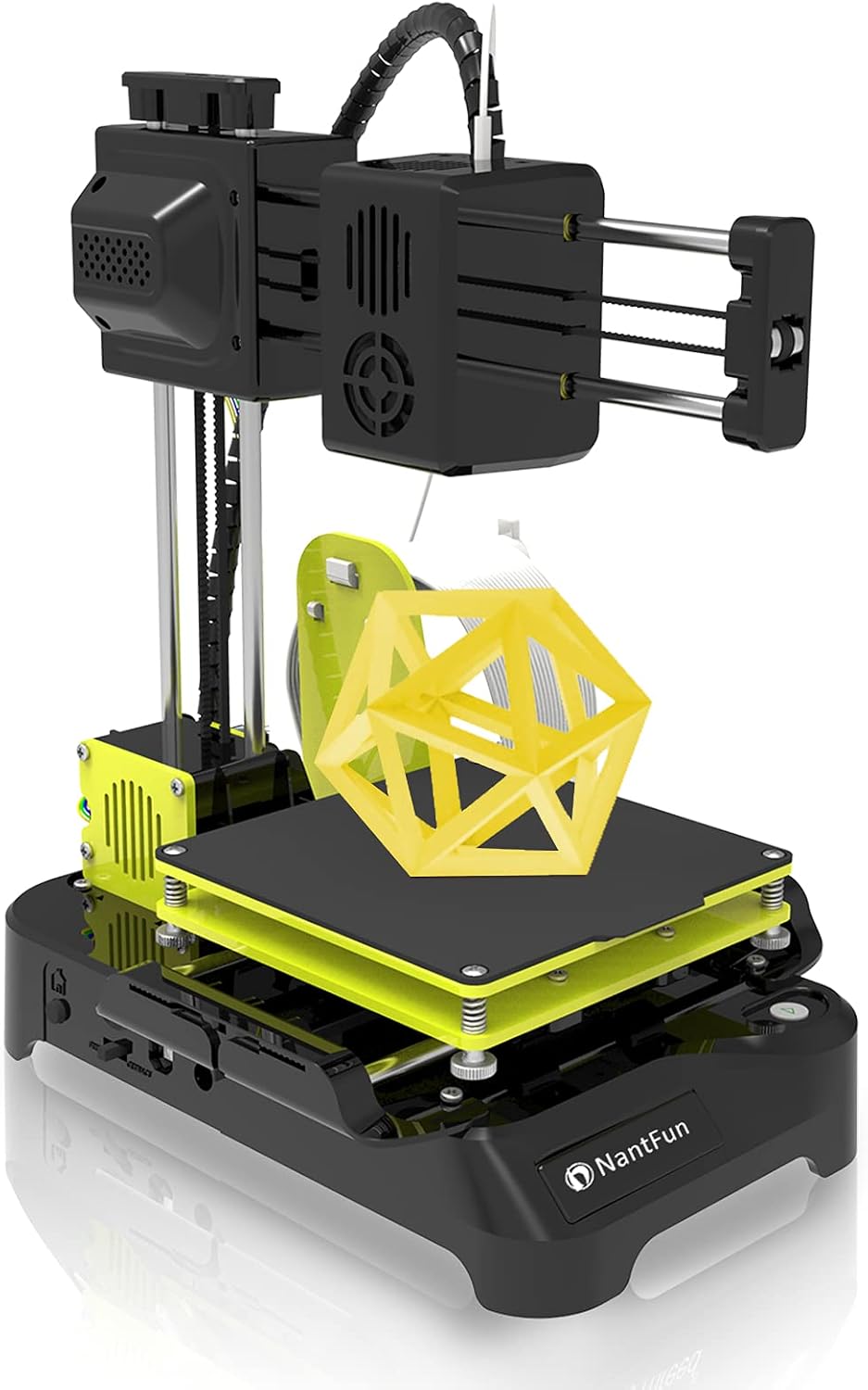 NantFun DIY 3D Printer for Kids, Mini 3D Printer for Beginners, Upgraded Extruder Technology Small 3D Printer Fast Heating Low Noise with Free PLA Filament Printing Size 4"×4"×4" Black &amp; Yellow