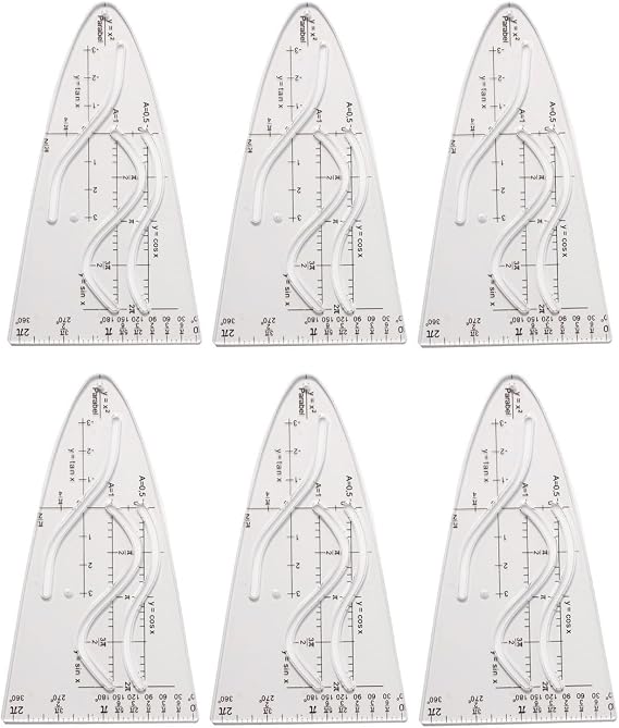 Shirene Parabelschablone6 Stück Parabelschablone MatheKurvenschabloneNormalparabel SchabloneNählineal-Set für Mathematikunterricht und ArbeitZeichnen von FunktionenGraphen und Bögen