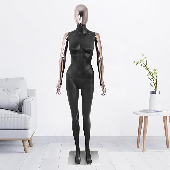Female Mannequin Full Body Black Dress Form Sewing Manikin 70 Inch Poseable Mannequins with Stand Realistic Mannequin Display Head Dress Mannequin Clothing Form Metal Base Connector