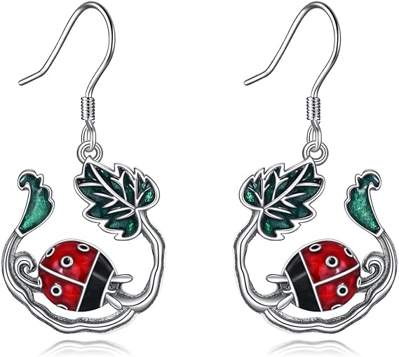Ladybug Dangle Earrings for Women 925 Sterling Silver Ladybug Dangle Animal Earrings Birthday Jewelry Gifts for Women