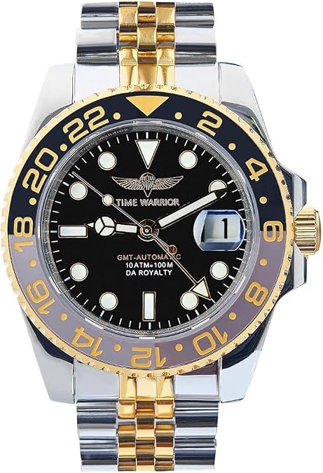 GMT Master Automatic Watches for Men, Two Tone Gold Jubilee Stainless Steel Watch, Water Resistant, Ceramic Rotating Bezel, Luminous, Sapphire Glass