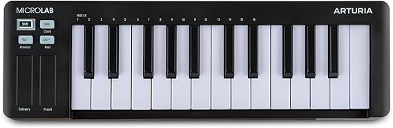 Arturia MicroLab MK3 - Compact 25-key speed-sensitive MIDI controller, two touch strips, chords mode, continue pedal input, black