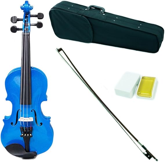 SKY Shinny 1/10 Size Kid Violin with Lightweight Case, Brazilwood Bow and Bright Blue Color