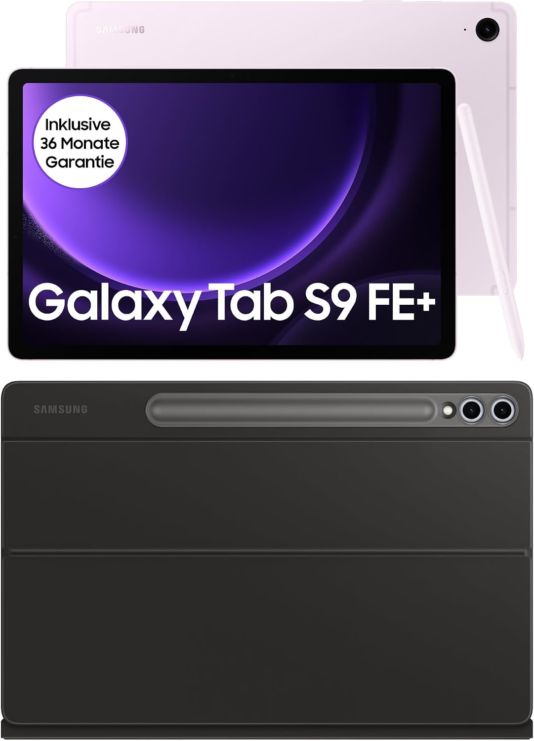 Samsung Galaxy Tab S9 FE Android Tablet 31.5 cm  12.4 Inch Display 128 GB Memory with Pen S Pen Long Battery Life WiFi Lavender  Keyboard Cover Black