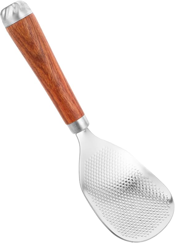 STOBAZA Rice Cooker Spoon Replacement Stainless Steel Wooden Handle Spoon Paddle Non-stick for Serving Rice