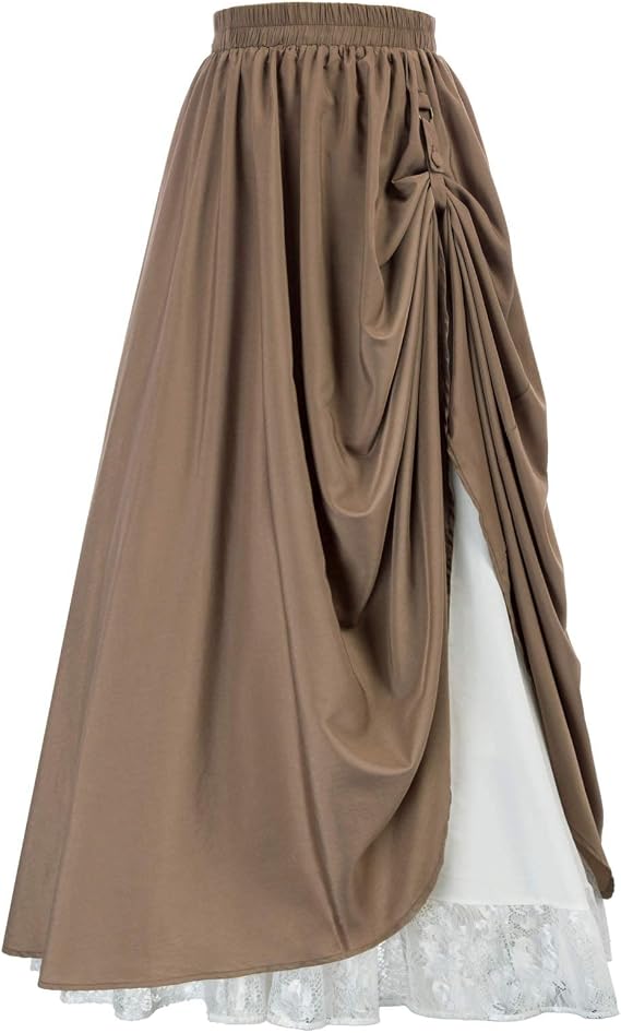 Scarlet Darkness Women's Renaissance Maxi Skirt Medieval Plus Size Double Layered Long Victorian Pirate Costume Skirts