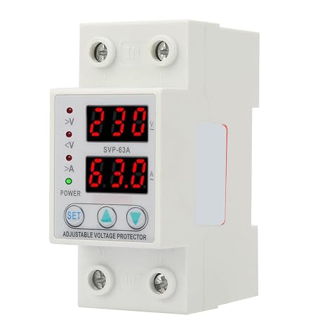 230V AC Voltage Stabilizer, Double LED Display Voltage Protector, Single Phase Adjustable Protector Breaker, Current Protector (81mm*36mm/3.2in*1.4in)
