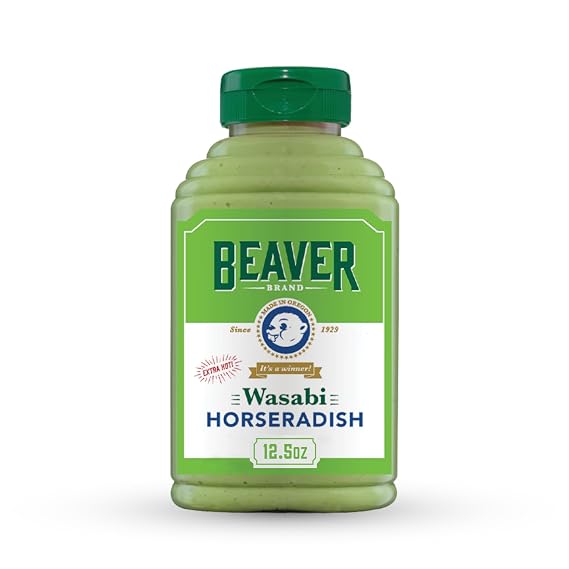 Beaver Brand Extra Hot Wasabi Horseradish Sauce, 12.5 oz | Wasabi horseradish, fresh-grated for fiery heat on prime rib, sushi & sandwiches. Gluten-free. Made in the USA since 1929.