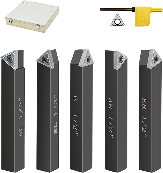 Metal Lathe Cutting Tools,5 Sets of 1/2" Carbide Metal Cutting Tool Bit Kit | Indexable Lathe Turning Tool,Carbide Lathe Tools For Metal