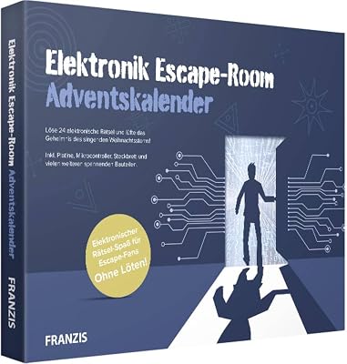 FRANZIS 67154 - Elektronik Escape Room Advent Calendar, 24 Days of Electronic Puzzle Fun, No Soldering, Includes 40 Page Companion Book