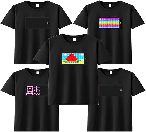 GOWENIC Programmable LED T Shirt with 5.2"x2.5" Display, Rechargeable Multi-Language & Multi-Mode LED Sign Blinking Features for Party Show (XXL)