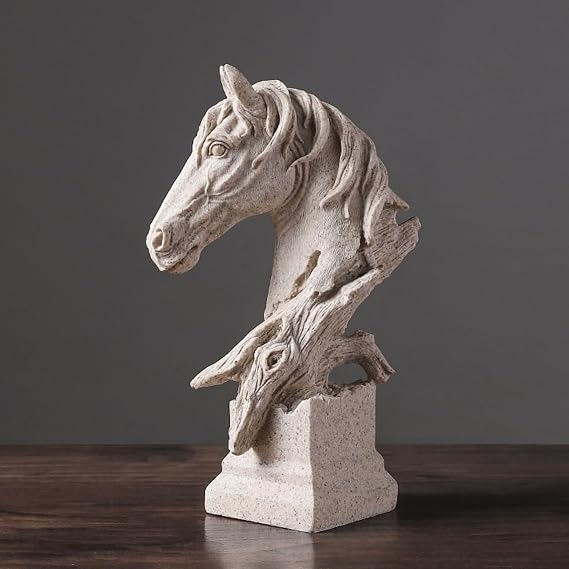 Creative Art Retro Small Horse Head Ornament,Resin Statue Ornaments,Abstract Style Sculptures,Living Room Dining Desk Decorations,Bookshelf Decorative Objects,Office Decor(5.1"/Sandstone)