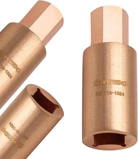 WEDO Non-sparking Internal Hexagon Socket,1/4"Drive x 6mm,6-Point Metric Socket,Length 55mm,Socket for Easy Removal of Shaft Nuts,Beryllium Copper,Non-magnetic,DIN Standard,BAM & FM Certificate
